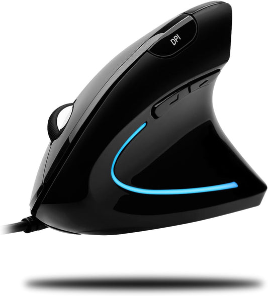 Branded Adesso iMouse E1 Vertical Ergonomic USB Mouse – 1600 DPI Illuminated Optical Wired Mouse with 6 Buttons for Right-Handed Users