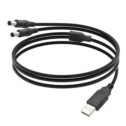2 Ft USB to Dual DC Splitter Cable 5V – USB to 2 DC 5.5x2.1mm Barrel Jack Power Cable for Router, LED Light, Fan & Small Appliances