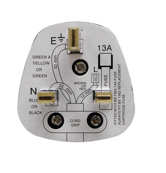 Heavy Duty 13 Amp Fused Plug Top – Black And White Type G 3 Pin | Cord Grip | BS1363