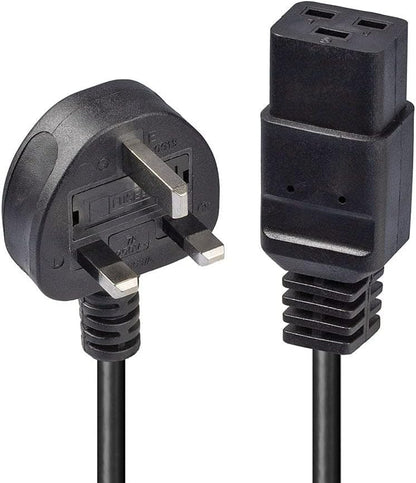 2 Meter UK 3 Pin Plug to IEC C19 Power Cable Black – Heavy Duty Power Cord for Server, UPS & PDU