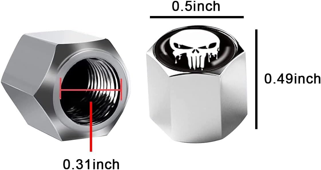 4 Pack Skull Tire Valve Stem Caps – Silver Airtight Dust Proof Car Wheel Valve Caps, Universal Air Valve Covers for Cars, Trucks & Bicycles