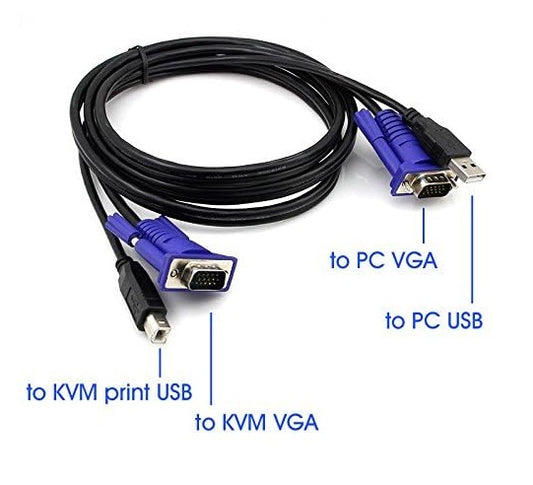 1.5 Meter USB VGA KVM Switch Cable 15 Pin VGA Male to Male with USB A to B Printer Cable for PC Monitor Keyboard Mouse