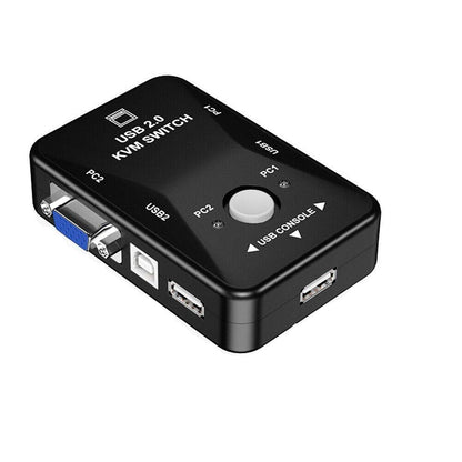 Branded 2 Port USB 2.0 KVM Switch Box – 2 In 1 Out Keyboard Mouse Monitor Sharing Switch for PC, Laptop & Desktop
