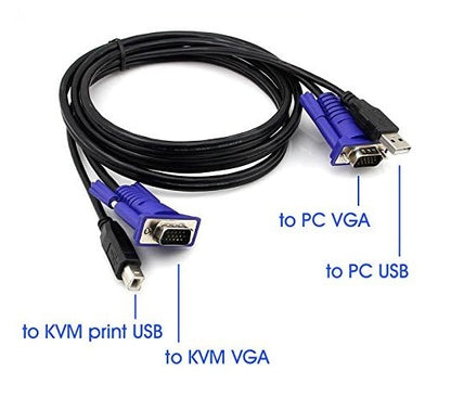 1.5 Meter USB VGA KVM Switch Cable 15 Pin VGA Male to Male with USB A to B Printer Cable for PC Monitor Keyboard Mouse