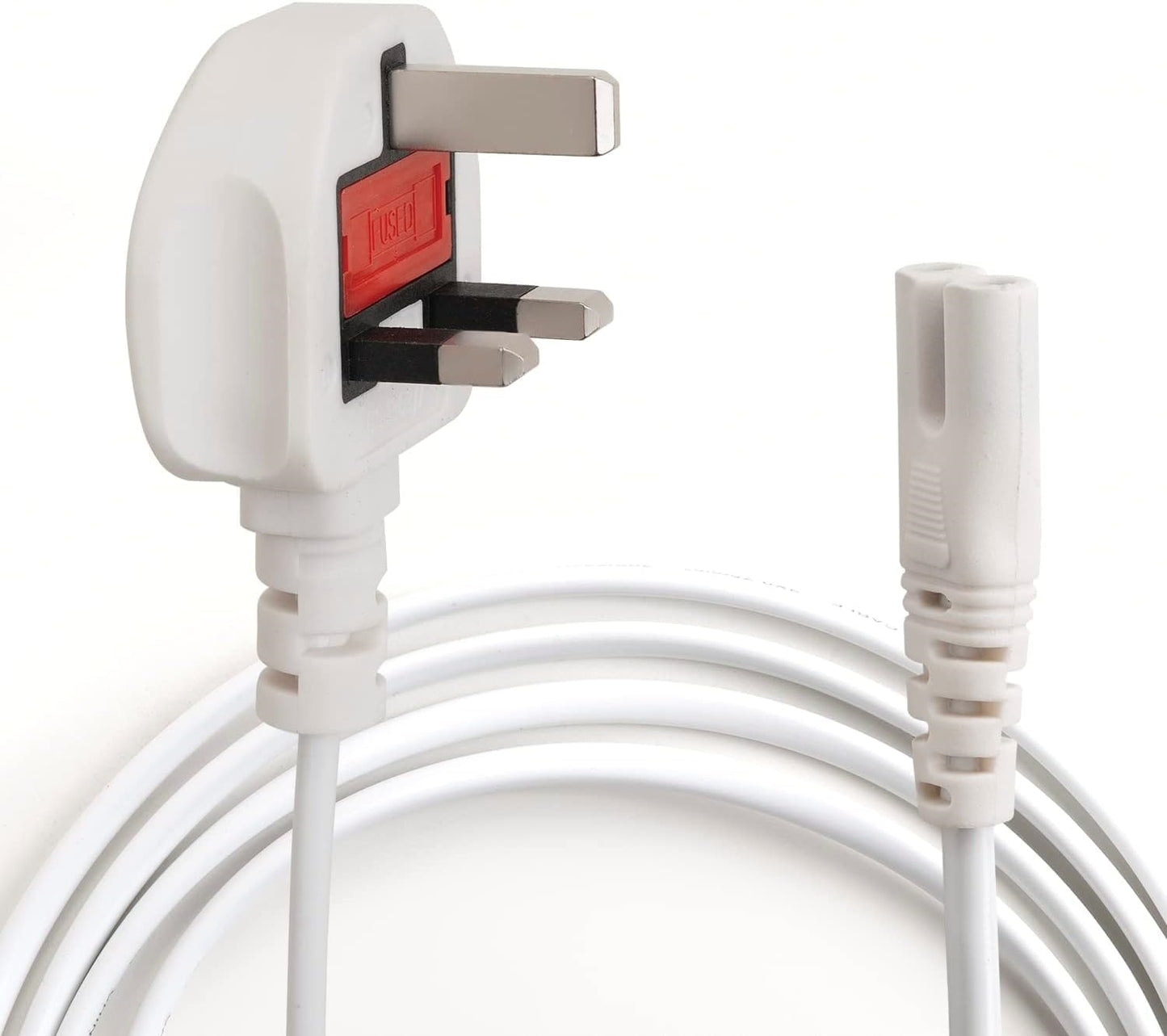 2 Pin Mains Cable IEC C7 UK Plug – 3 Meter White Power Cable for TV, Printer, Laptop Charger, PS4, PS5 & Xbox