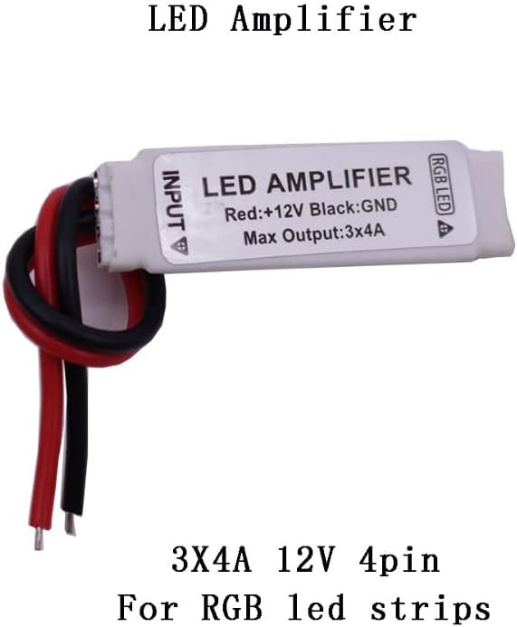 1 Pcs LED Strip Amplifier DC 5V–12V Signal Repeater Controller for RGB/RGBW/RGBCCT/RGBWW 5050/3528 LED Strip (4-Pin RGB 12V)