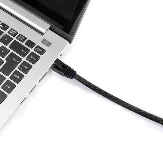 Flat Cat5 Ethernet Cable 2M – Low Profile RJ45 Gigabit LAN Patch Cable 1000Mbps Pure Copper Network Cable (Black)