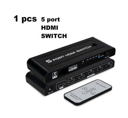 HDMI Switch 5 in 1 Out with Push Button, IR Remote & Power Adapter – 5 Port HDMI Switcher Selector Box with Amplifier, HDCP, DTS Dolby 7.1 Audio Support