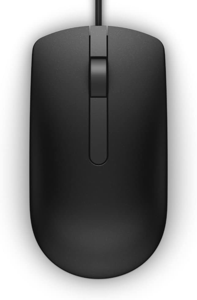 Dell MS116-BK USB Wired Optical Mouse – High Precision 1000 DPI, Ergonomic Design, Smooth Scroll Mouse for Laptop & Desktop (Black)