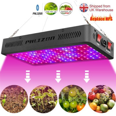 Phlizon Upgraded 600W LED Grow Light with SMD LEDs For 2x2ft Aria Full Spectrum Plants Light Double Switch Grow Led for Indoor Veg and Flower