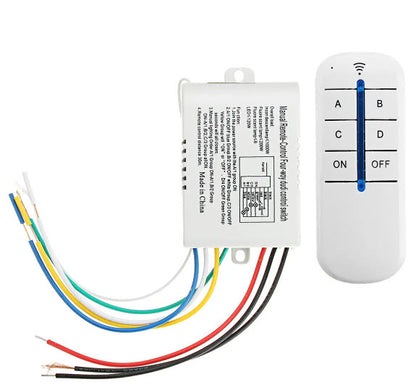 Wireless 4 Channel 220V Remote Control Switch – RF Light & Fan Controller 10A Relay with Transmitter | Home Automation Switch Kit (12V Battery Included)