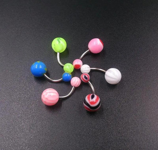 10pcs/set Stainless Steel Belly Button Ring Curved Barbell With Acrylic Pattern Ball Navel Piercing Bar Body Jewelry