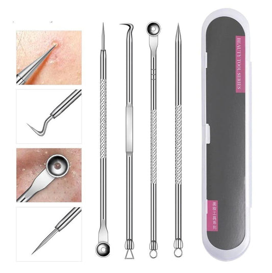 Blackhead Remover, A One 4PCS Stainless Facial Acne Spot Pimple Remover Extractor Tool Comedone Acne Removal Kit (Silver)