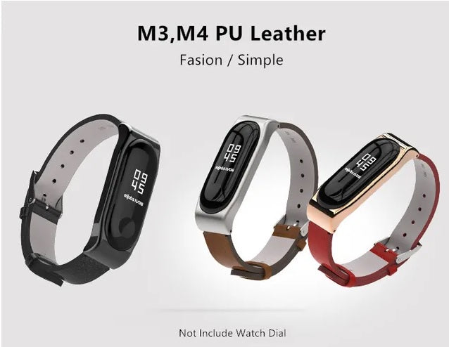 Leather Metal Frame Watch Strap for Xiaomi Mi Band 4 no wath included
