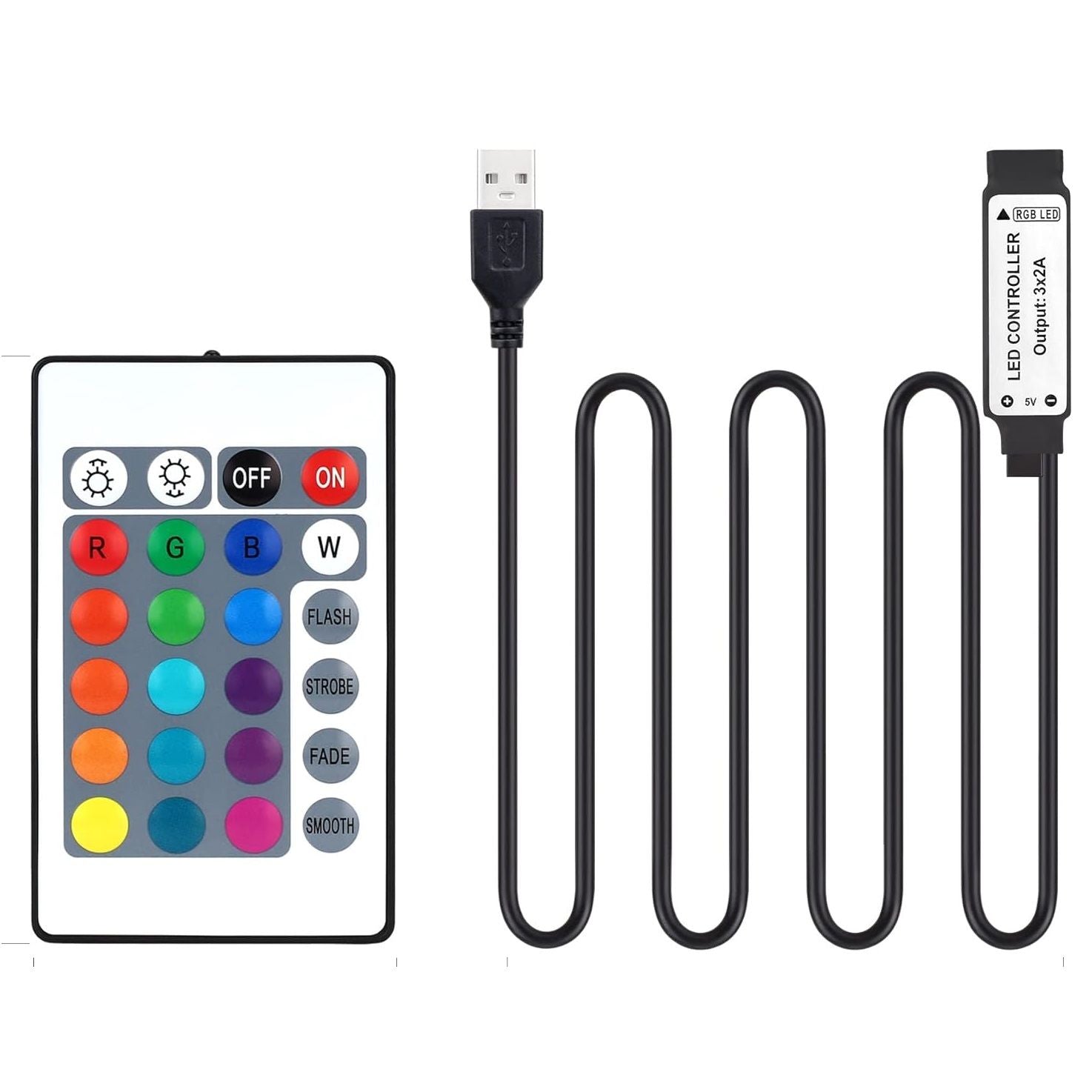 5V USB RGB LED Controller with IR Wireless Remote – 4-Pin 5050/2835/5630 LED Strip Controller (19cm / 1.5ft) for Color Changing Lights