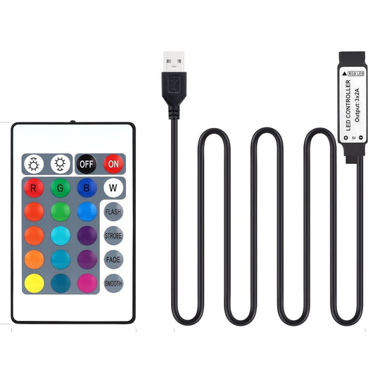 5V USB RGB LED Controller with IR Wireless Remote – 4-Pin 5050/2835/5630 LED Strip Controller (19cm / 1.5ft) for Color Changing Lights