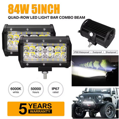 84W LED Light Bar, 5 Inches 84W 10800LM LED Work Light, Spot Light Pods Off Road Driving Lights Fog Bumper Roof Light for Boat, SUV, Truck, Hunters, Motorcycle