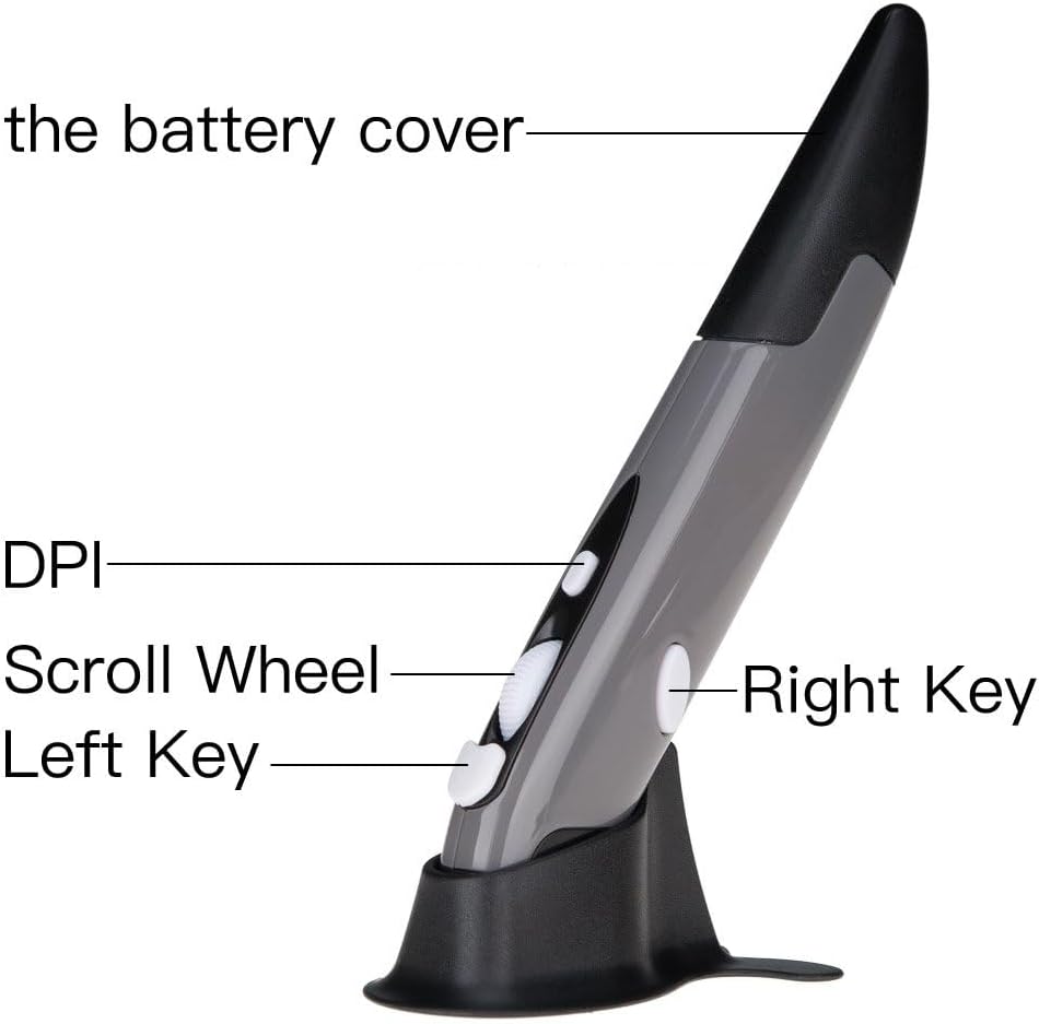 Wireless Optical Pocket Pen Mouse, 2.4GHZ USB 800/1200 DPI Adjustable Handwriting Mini Air Mice for PC Laptop Notebook Computer Mac Mobile  Tab (Grey)