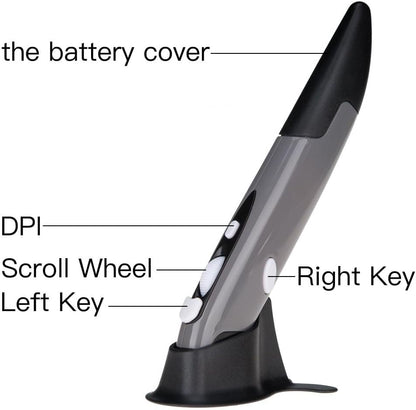 Wireless Optical Pocket Pen Mouse, 2.4GHZ USB 800/1200 DPI Adjustable Handwriting Mini Air Mice for PC Laptop Notebook Computer Mac Mobile  Tab (Grey)