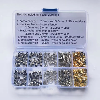 200Pcs Professional Hairdressing Scissor Repair Kit – Screws, Bumpers, Finger Rings & Adjuster Tools with Storage Box