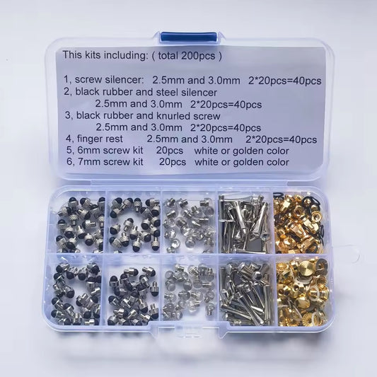 200Pcs Professional Hairdressing Scissor Repair Kit – Screws, Bumpers, Finger Rings & Adjuster Tools with Storage Box
