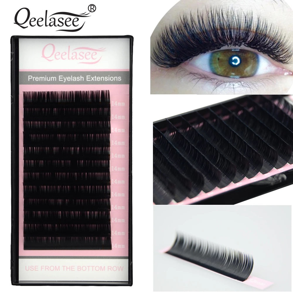 Qeelasee 0.05mm Curl D 9mm Russian Volume Mink Eyelash Extensions Soft Volume Makeup Eyelashes Premium Eye lash  Extensions