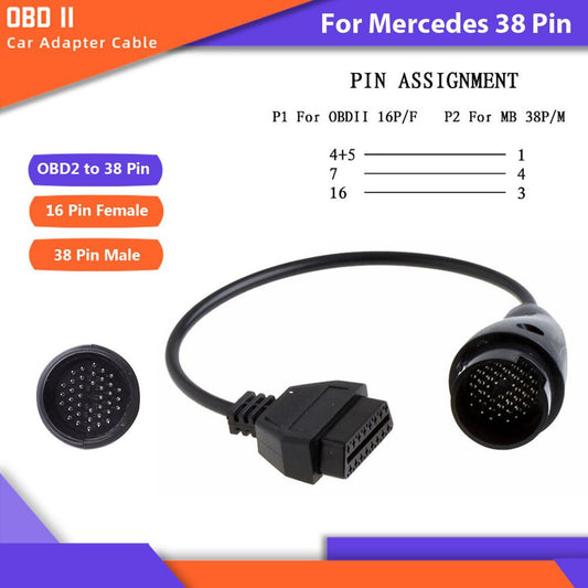 Diagnostic Cable for Merc-edes Benz 38 Pin for Benz 16 Pin Connector for Benz 38Pin to OBD2 16Pin Adapter Hi Quality 39CM