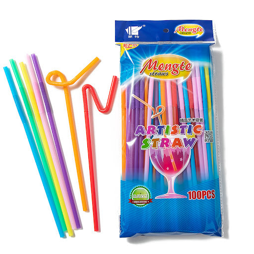 Mengte 100 Pcs Artistic Straws Flexible Colorful Straws Plastic Straws Bendable Reusable Multicolor Flexible and Colorful