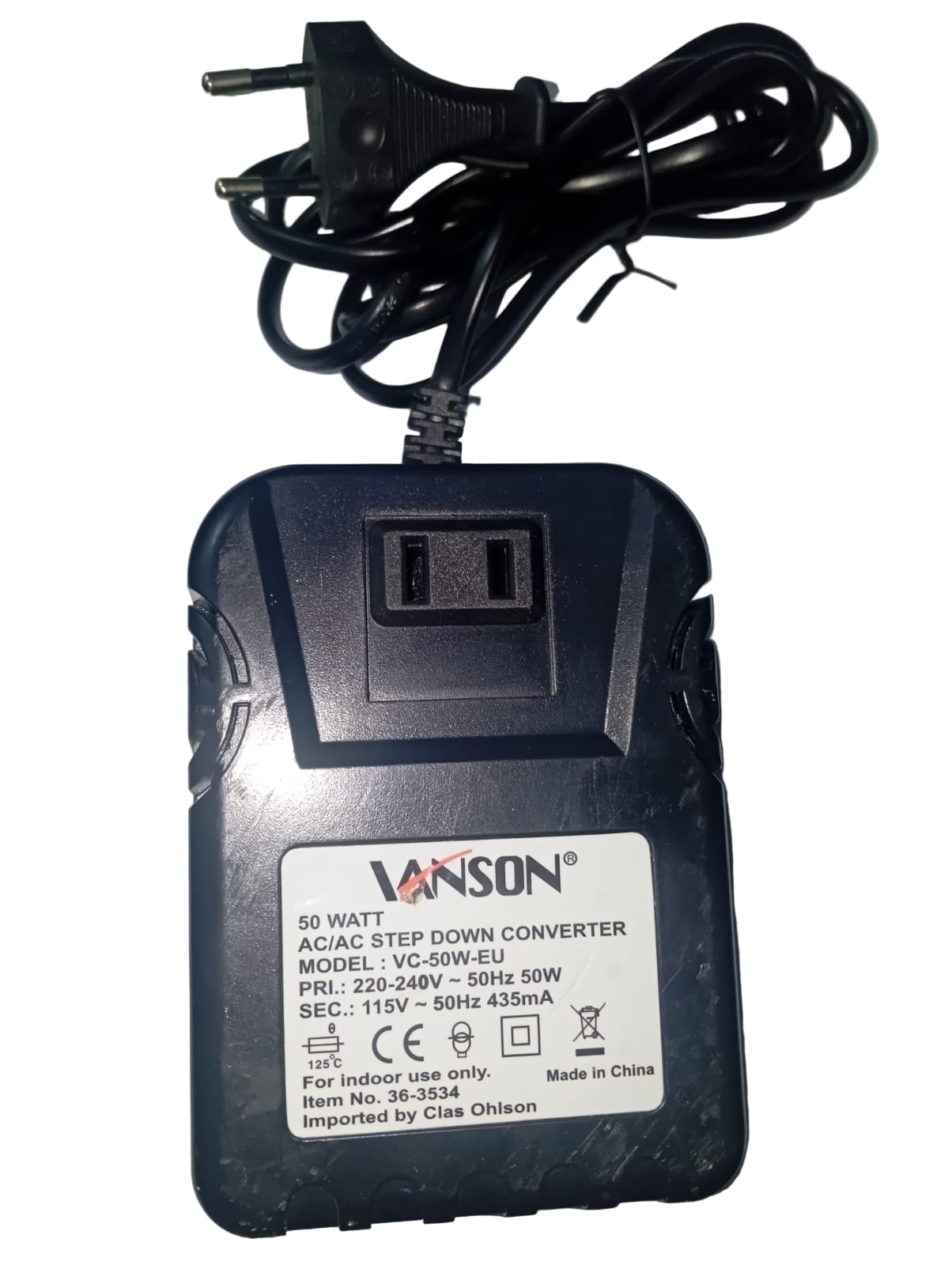 220 V to 110 V Converter Vanson VC-50W-EU — 50W AC → AC Step-Down Converter (220V → 115V)