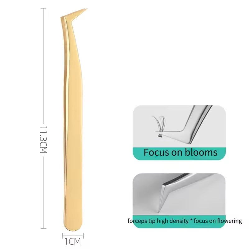 1 Pcs Golden Eyelash Extension Tweezers Stainless Steel 3D Precise Clip Fake Eyelash Tweezers Eyelash Extension Supplies Suit Nail Art Makeup Tools Individual Curved Strip Lashes Eyebrow Hair Clip chemti Fine tip Tongs