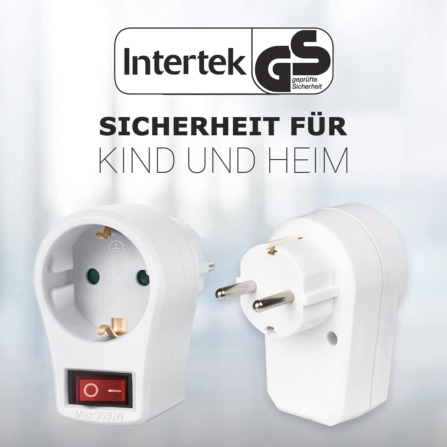 1 Compartment Socket Adapter with Switch – 16A 250V Max 3680W Power Socket with ON/OFF Button (White) – Single Piece