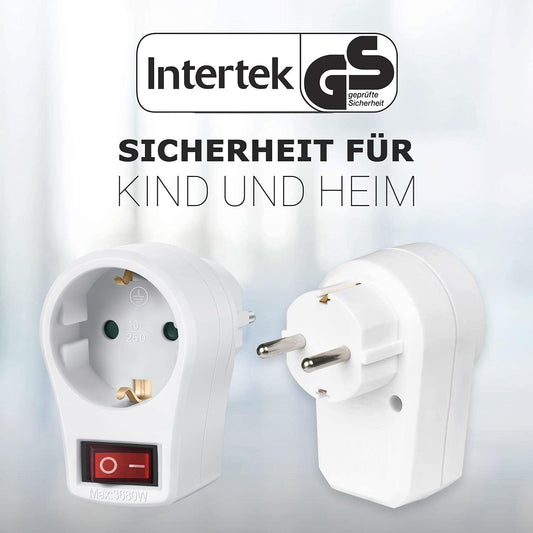 1 Compartment Socket Adapter with Switch – 16A 250V Max 3680W Power Socket with ON/OFF Button (White) – Single Piece