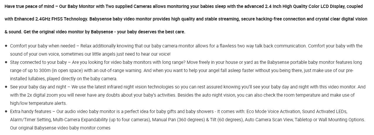 Babysense Video Baby Monitor with Camera and Audio, 2.4" Display, Supplied with Two Cameras, Long Range, Room Temperature, Night Vision, Two Way Talk Back, Lullabies and White Noise, Model V24R_2