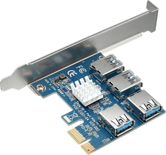 4 Ports USB 3.0 PCI-E Express 1X to 4X Expansion Card Converter Adapter PCIE x1 Riser Card