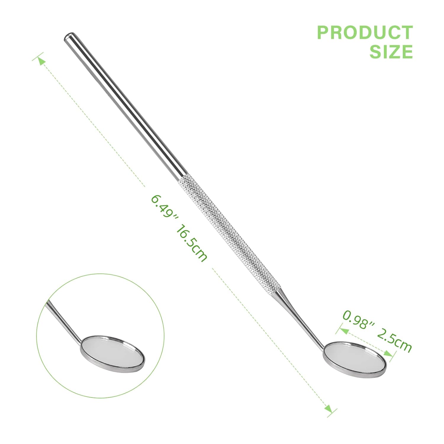 Dental Mirror Stainless Steel 16 cm with Handle Dentist Tool for Teeth Cleaning Plaque, Mouth Inspection, Lash Extension Mirror