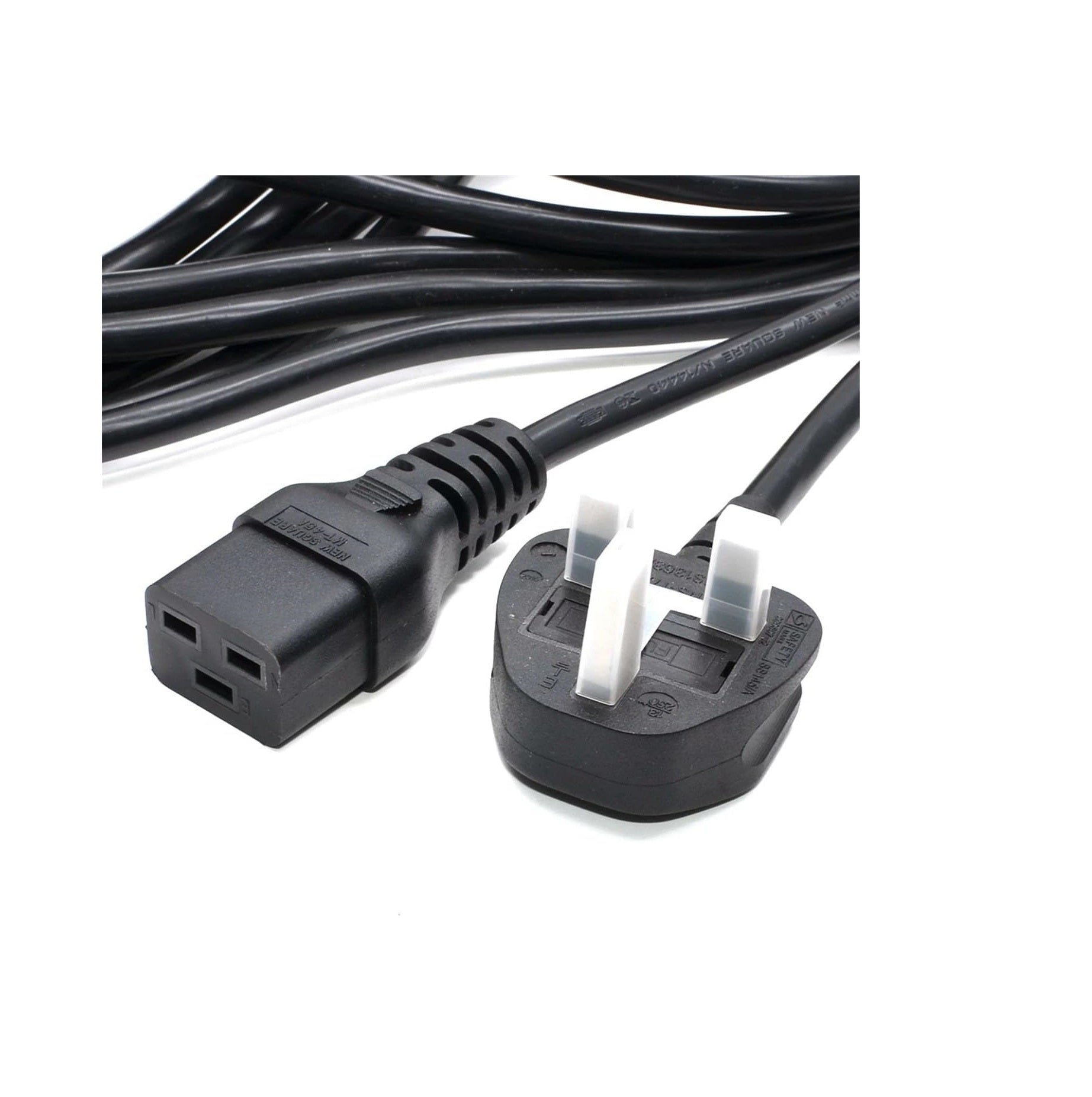 2 Meter UK 3 Pin Plug to IEC C19 Power Cable Black – Heavy Duty Power Cord for Server, UPS & PDU