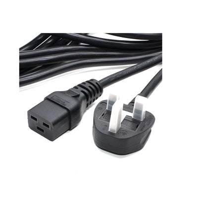 2 Meter UK 3 Pin Plug to IEC C19 Power Cable Black – Heavy Duty Power Cord for Server, UPS & PDU