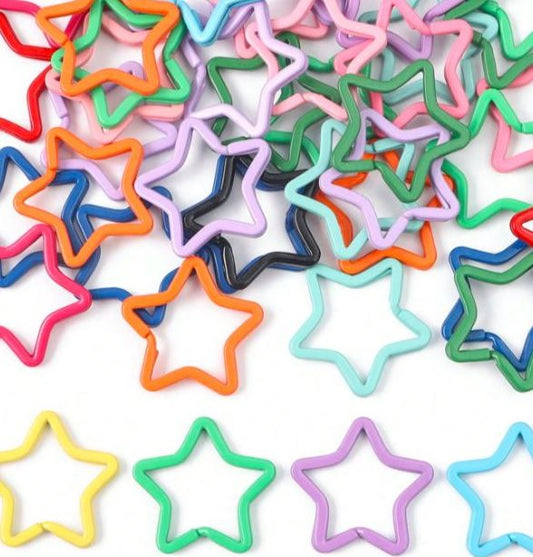Star Key Ring 30x35mm Colorful Planted Key Circle Ring Big Star Key Split Rings For Making Keychain Connector Chain