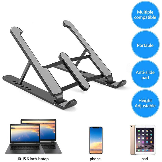 Laptop Stand P1 Foldable Portable Desktop Computer Laptop Stand Aluminum Alloy + ABS 6 Level Angle Adjustable Height Laptop Mount Suitable 20 kg for All Laptops and Tablets  Black