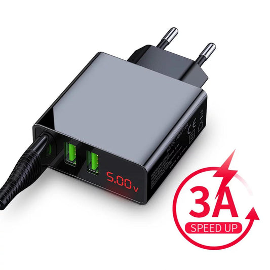 LED Display 3USB Port Charger 3.0A Mobile Phone USB Charger Fast Charging Wall Charger for all Mobile Phone's and Devices's_Rock