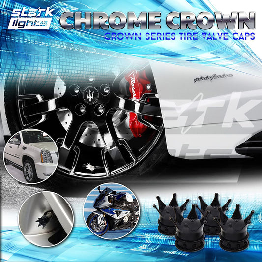 Black Crown Tire Wheel Stem Air Valve Caps Car Truck Hot Rod Bike US - 4PCS Set