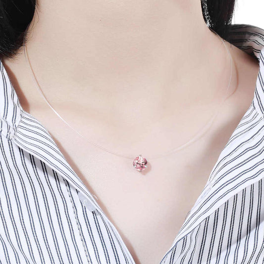 Pink Zircon Invisible Pendant Transparent Fishing Line Necklace
