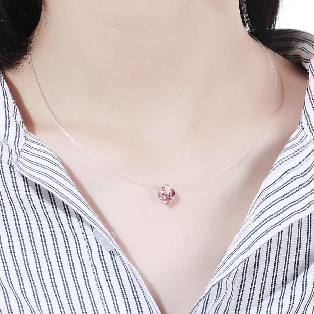 Pink Zircon Invisible Pendant Transparent Fishing Line Necklace