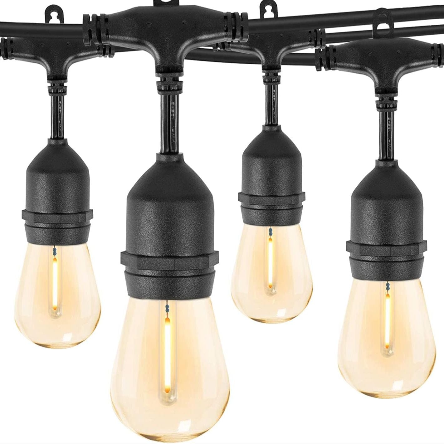 S14 Outdoor String Lights – mains powered, 128 FT, 38 plastic LED bulbs, IP65 waterproof, heavy-duty festoon lights for backyard/patio/café/balcony/party/wedding
