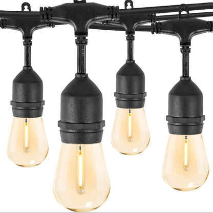 S14 Outdoor String Lights – mains powered, 128 FT, 38 plastic LED bulbs, IP65 waterproof, heavy-duty festoon lights for backyard/patio/café/balcony/party/wedding