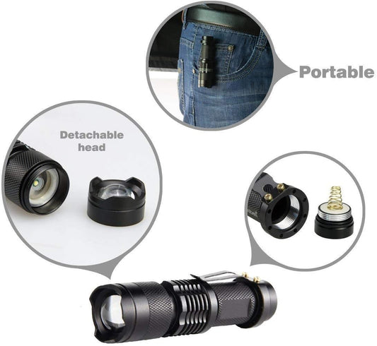 🔦 Mini CREE Flashlight – 360 Lumens  Super Bright LED Torch | Metal Case | Black | Battery NOT Included