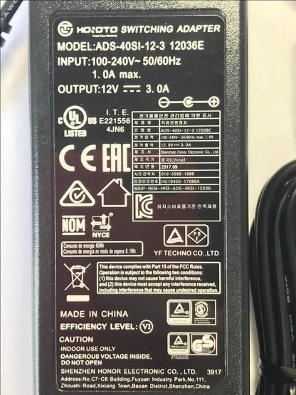 12V 3A 36W New Genuine HOIOTO AC DC Adapter 5.5×2.1mm For Lcd Monitor Power Supply Charger Cctv Camera Led Fan Battery DVR NVR All 12v etc 12V 3.0A ADS-40SI-12-3 12036E 12.0V Switching Adapter Power Supply 12036 Energy Saving A One Long Life Hi Quality Pr