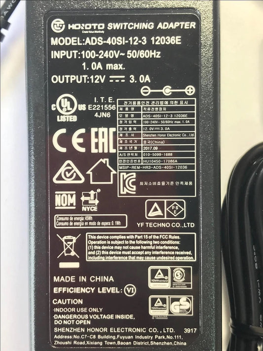 12V 3A 36W New Genuine HOIOTO AC DC Adapter 5.5×2.1mm For Lcd Monitor Power Supply Charger Cctv Camera Led Fan Battery DVR NVR All 12v etc 12V 3.0A ADS-40SI-12-3 12036E 12.0V Switching Adapter Power Supply 12036 Energy Saving A One Long Life Hi Quality Pr