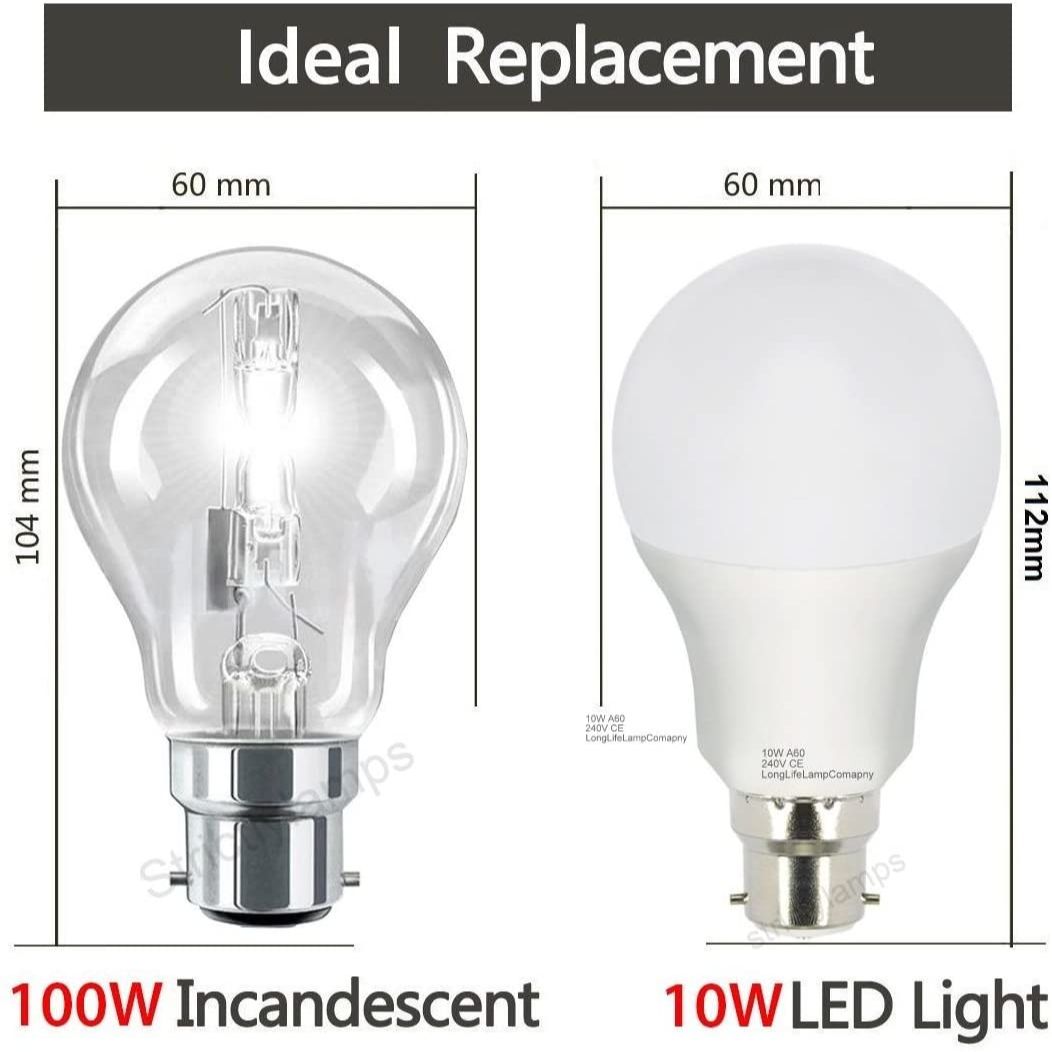 10W GLS LED Light Bulb B22 Bay-onet Very Bright 10w = 100w Warm White A60 [Energy Class A+] Long Life LED Sun Light, Healing Light