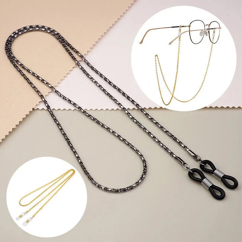 Chain Holder for Glasses Reading Glasses Neck Chain Spectacles Sunglasses Holder Generic Unisex Metal Neck Cord, Glass Strap Sunglass Retainer Strap Glasses Cord Lanyard Rope Anti-Slip Glasses String Metal Eyeglass Strap(Black, 76cm/29inch)
